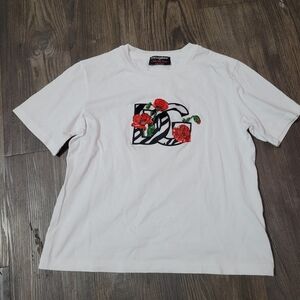 Dolce Kids White T-Shirt with Red Floral Design Size 9/10 Embroidered
